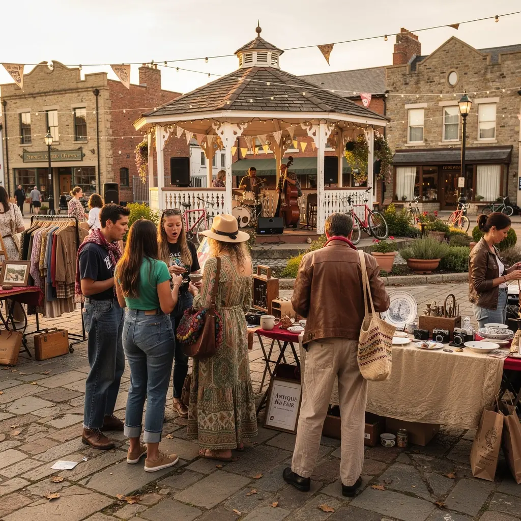 Старинная лавка, наполненная антиквариатом и винтажными товарами, создающая атмосферу ностальгии.
