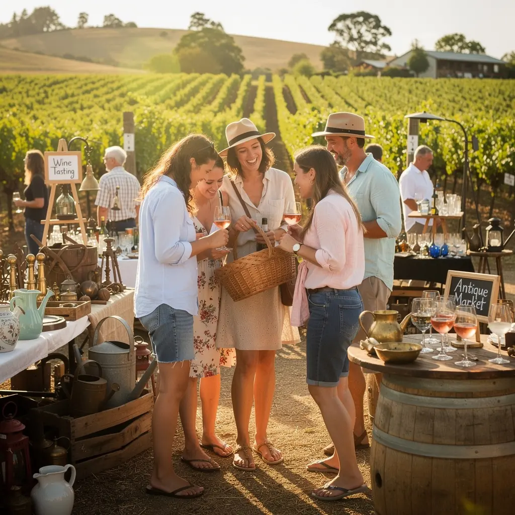 Старинный автомобиль на фоне живописного американского пейзажа.